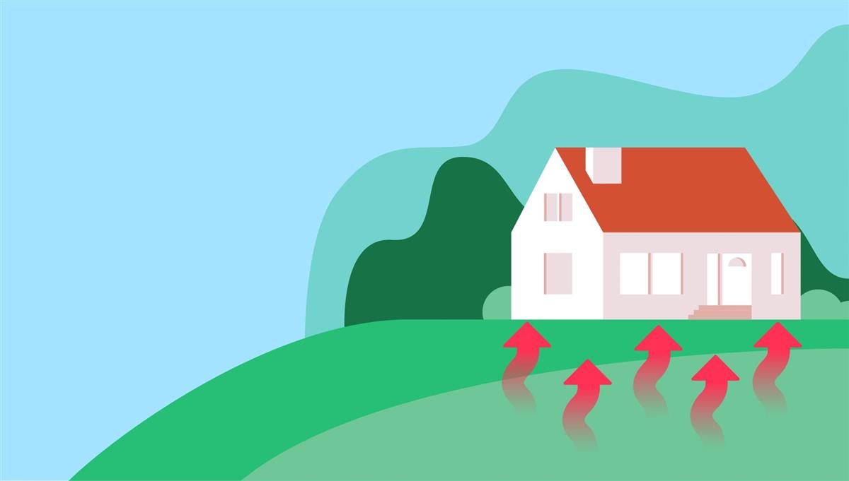 Kilder til radon - illustrasjon. - Klikk for stort bilde