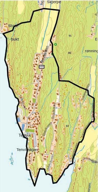 Figur 1. Delområde 13 på mottatt kart fra Færder kommune (venstre). - Klikk for stort bilde