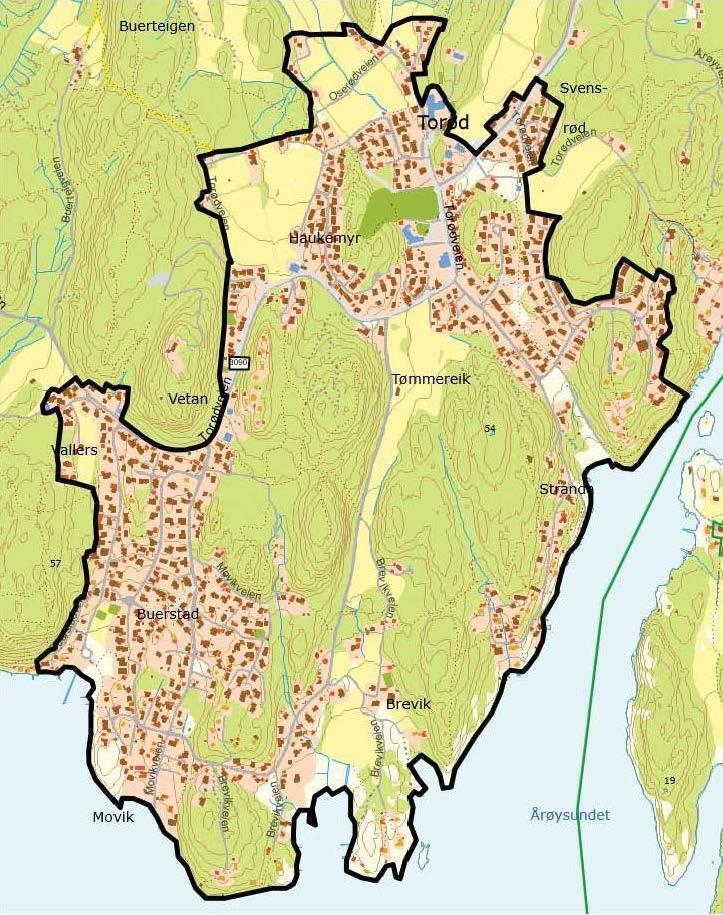 Figur 1. Delområde 11 på mottatt kart fra Færder kommune (venstre). - Klikk for stort bilde