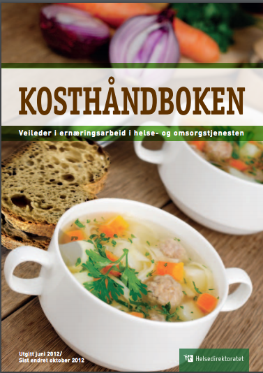 Bilde av forsiden på Kosthåndboken. Bilde av en stor kopp med suppe i, og en brødskive som ligger ved siden av. - Klikk for stort bilde